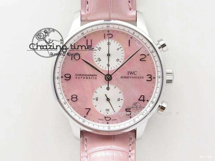 MIROTIME 0104 Unique Portuguese 40mm Chrono SS Map Dial on Black Leather Strap A 7393